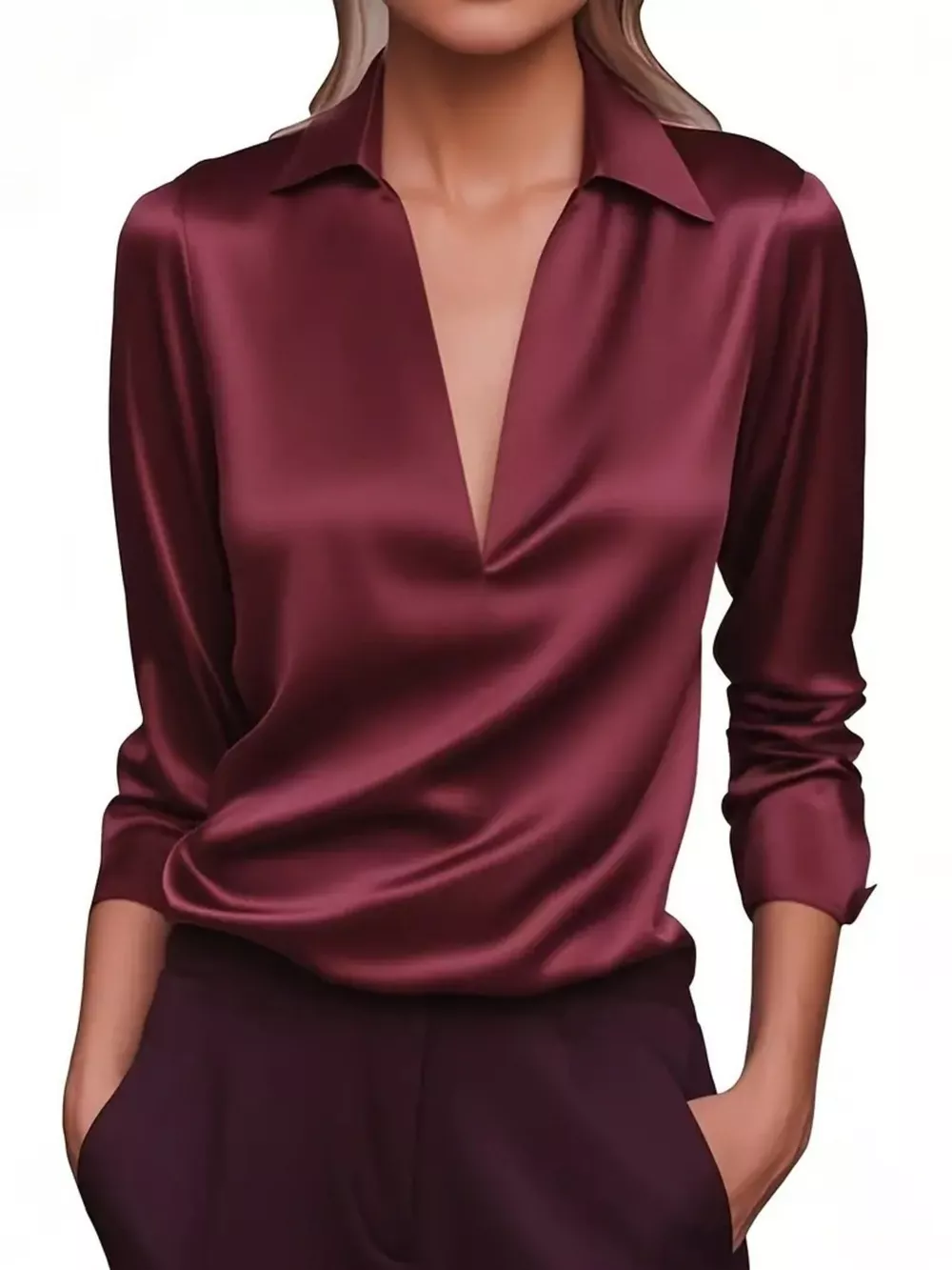 Elegant Deep V Long Sleeve Blouse, image 6