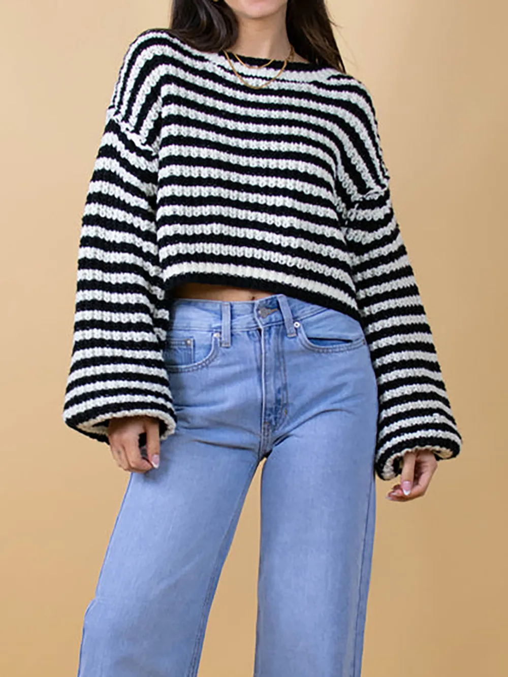 Oversized Striped Drop Shoulder Sweater, image 3
