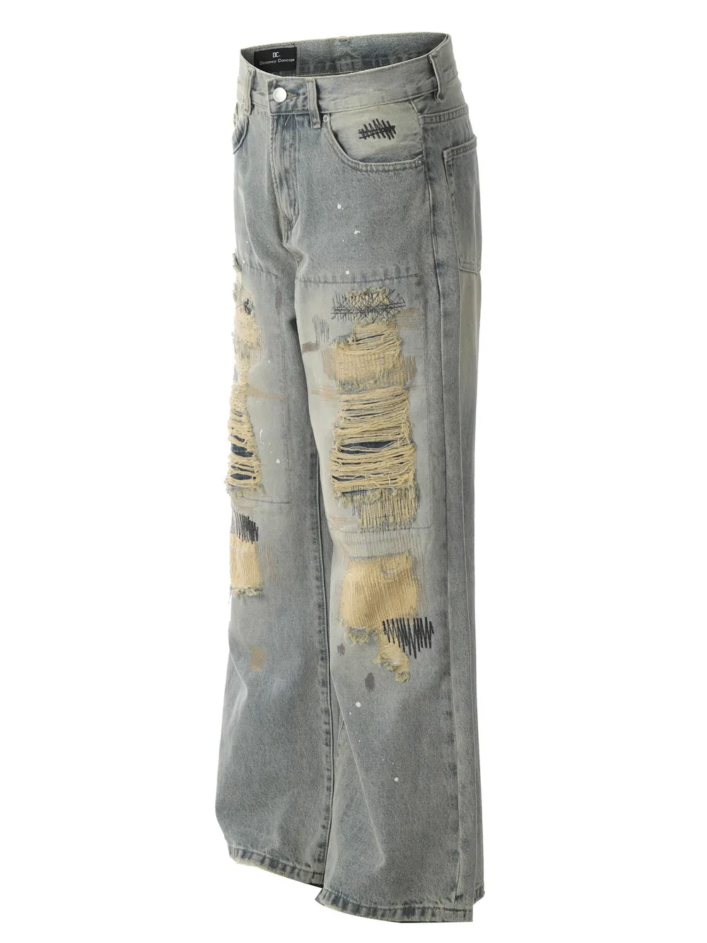 Men's Vintage Distressed Wide Leg Jeans, image 2