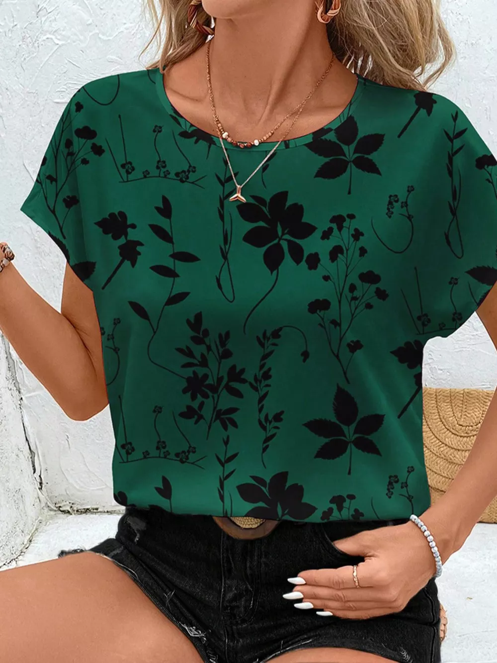 Floral Print Round Neck Blouse, image 2
