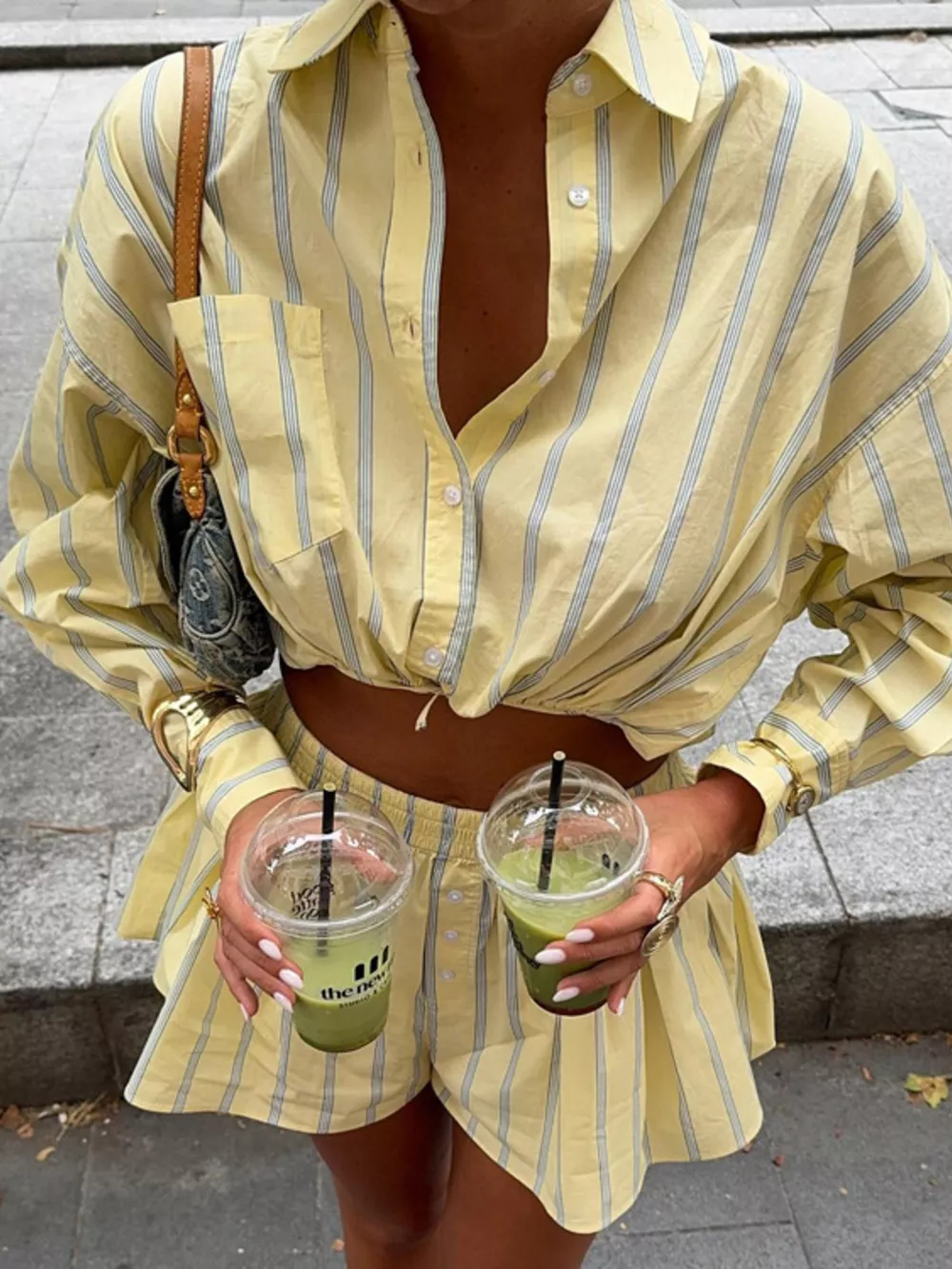 Striped Button Up Shirt and Shorts Set, image 2