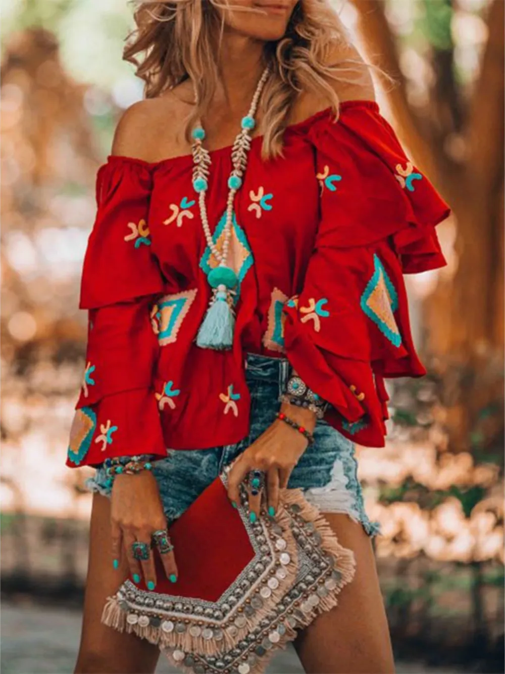 Full Size Off-Shoulder Layered Sleeve Blouse Plus Size, image 3
