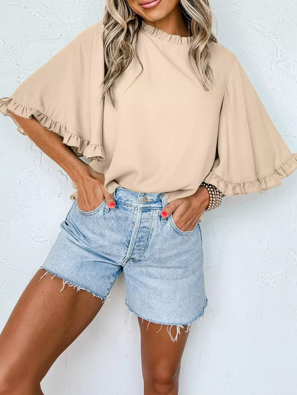 Ruffle Trim Half Sleeve Blouse, image 7