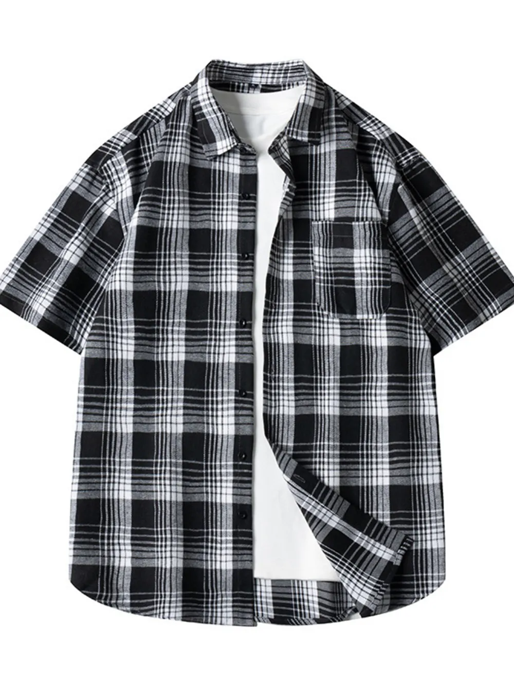 Men's Plus Size Casual Plaid Short Sleeve Shirt