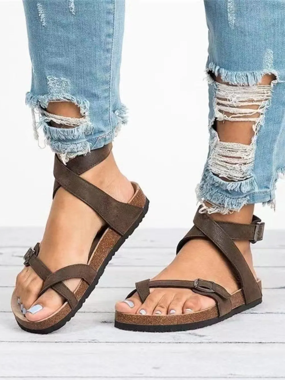 Cross-Strap Buckle Sandals, image 2