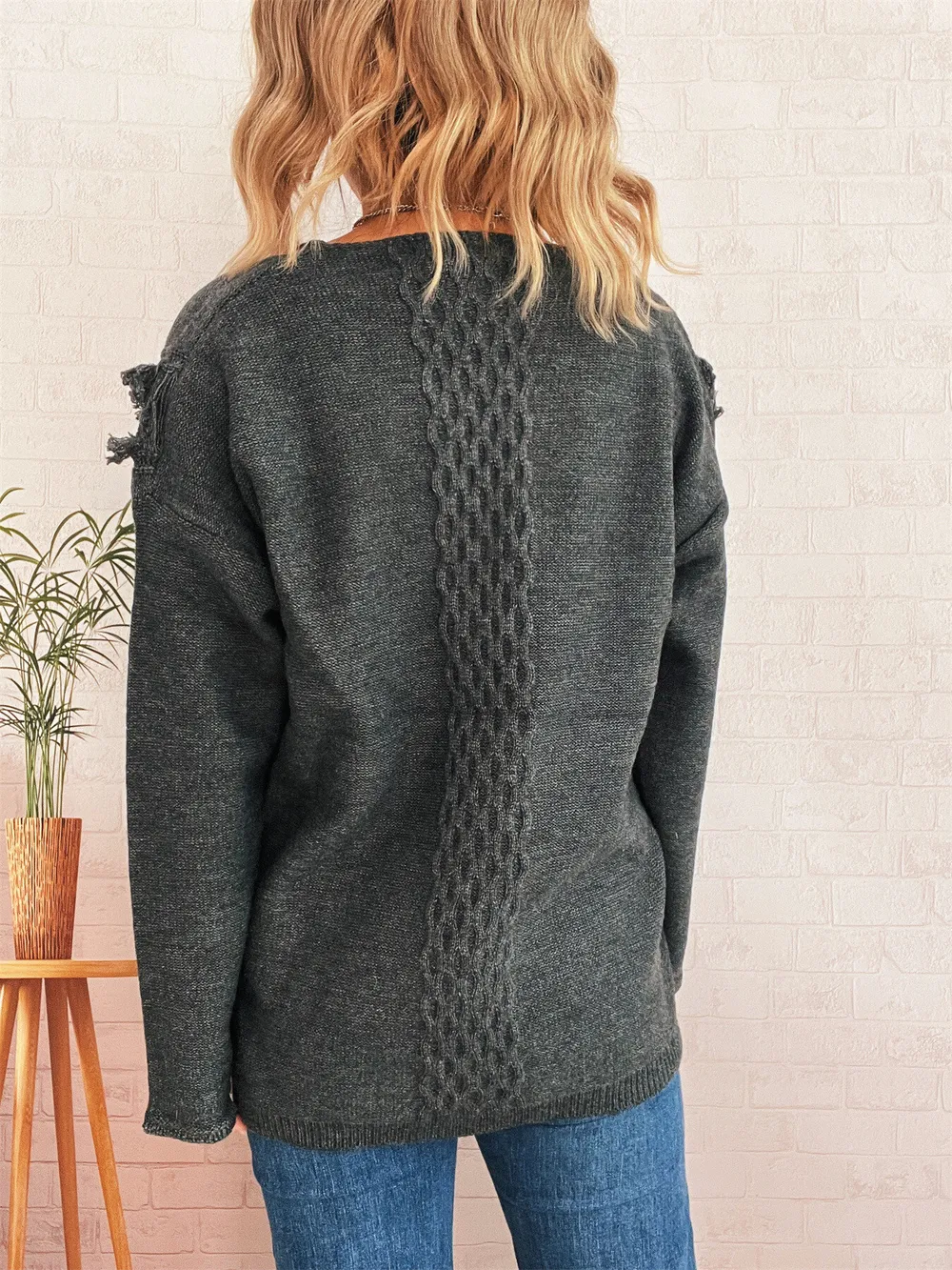 Raw Hem Lace Up Front Sweater, image 12