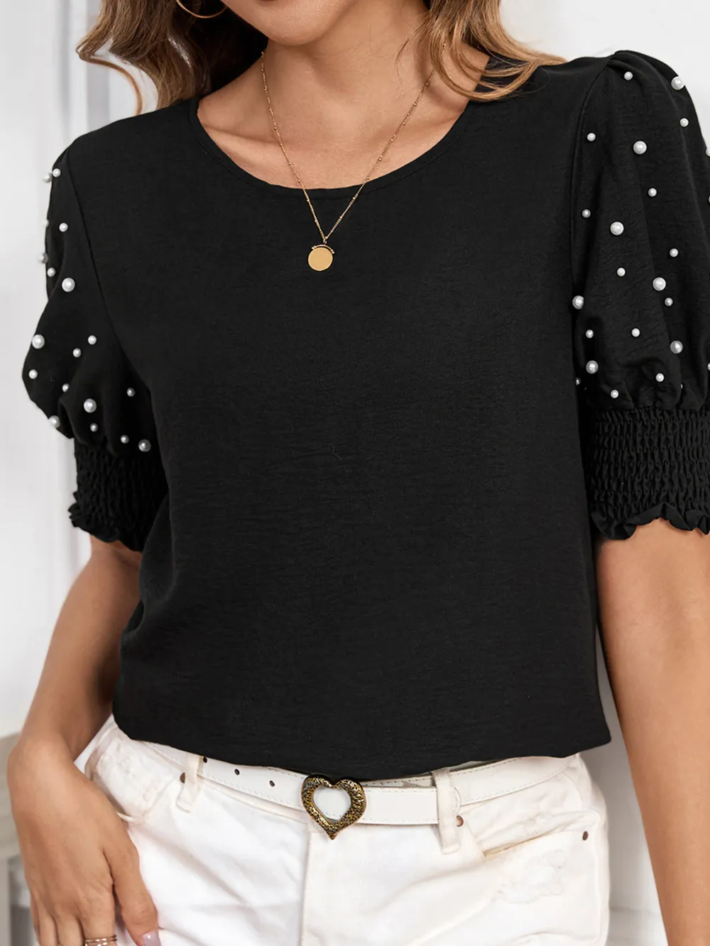 Pearl Embellished Puff Sleeve Blouse, image 8
