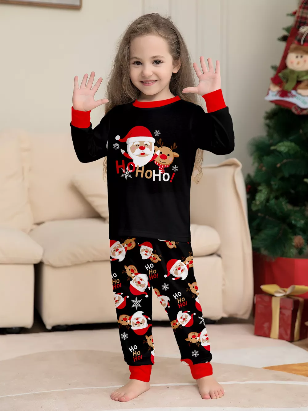 Full Size Matching Family Christmas Pajamas Set with Santa and Reindeer Print Plus Size, image 11
