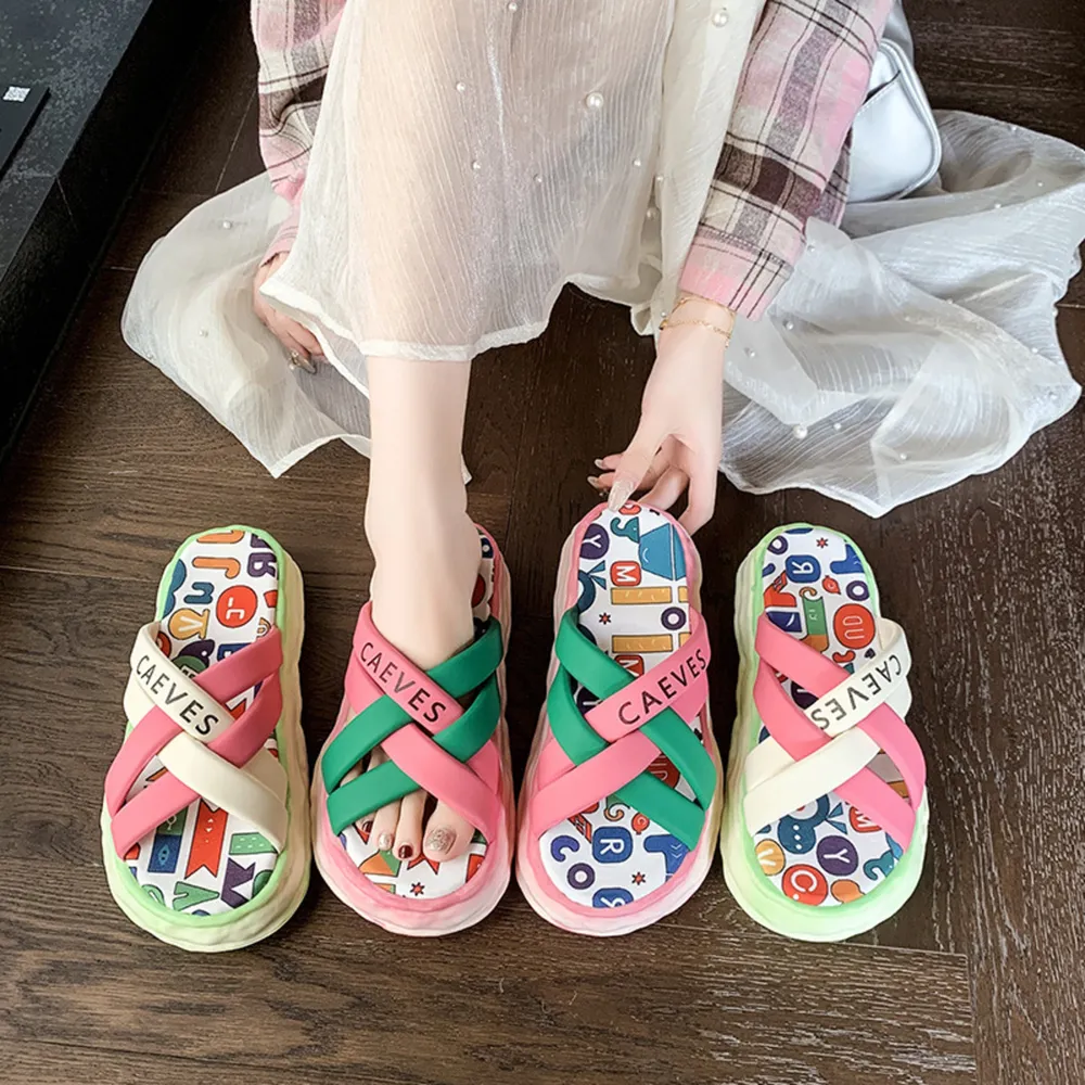 Colorful Letter Print Platform Sandals, image 2