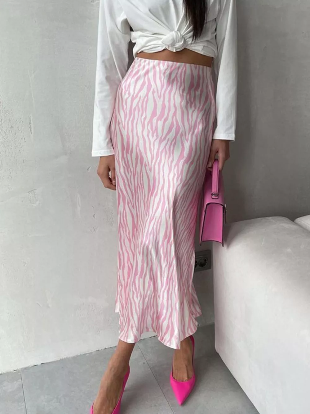 Satin Zebra Print Midi Skirt, image 9