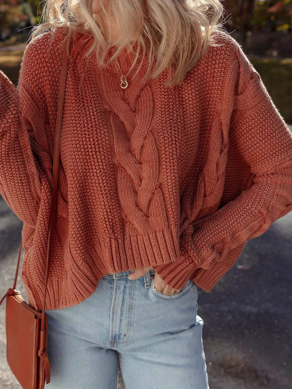 Cable-Knit Chunky Fit Slouchy Textured Sweater, image 2