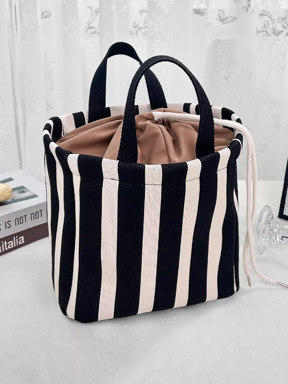 Striped Drawstring Handbag, image 3