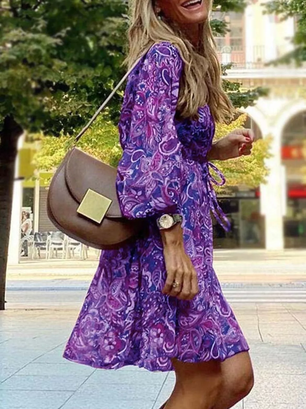 Full Size Paisley Print Long Sleeve Mini Dress Plus Size, image 13