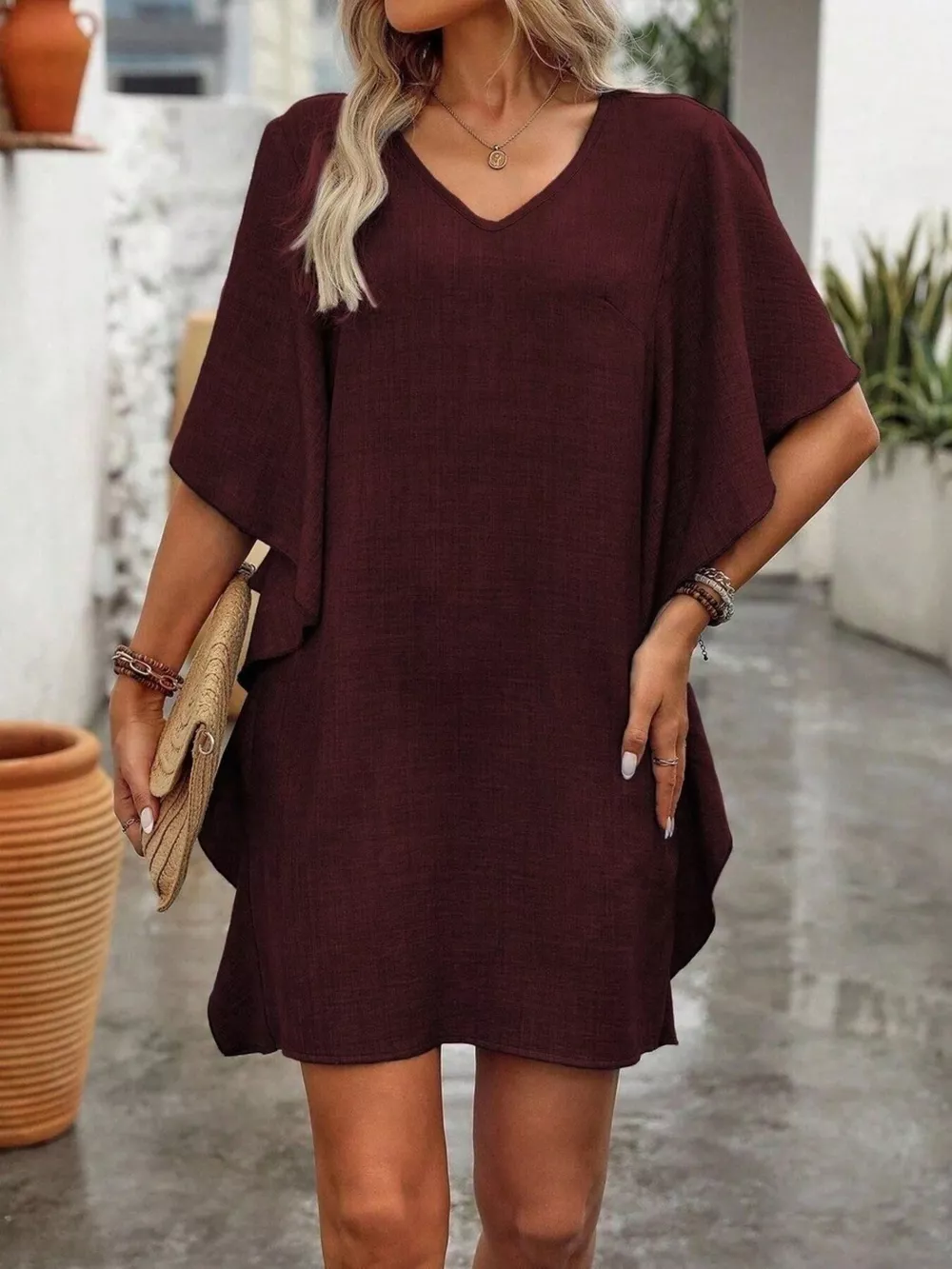 Ruffled Flutter Sleeve V-Neck Mini Dress, image 4