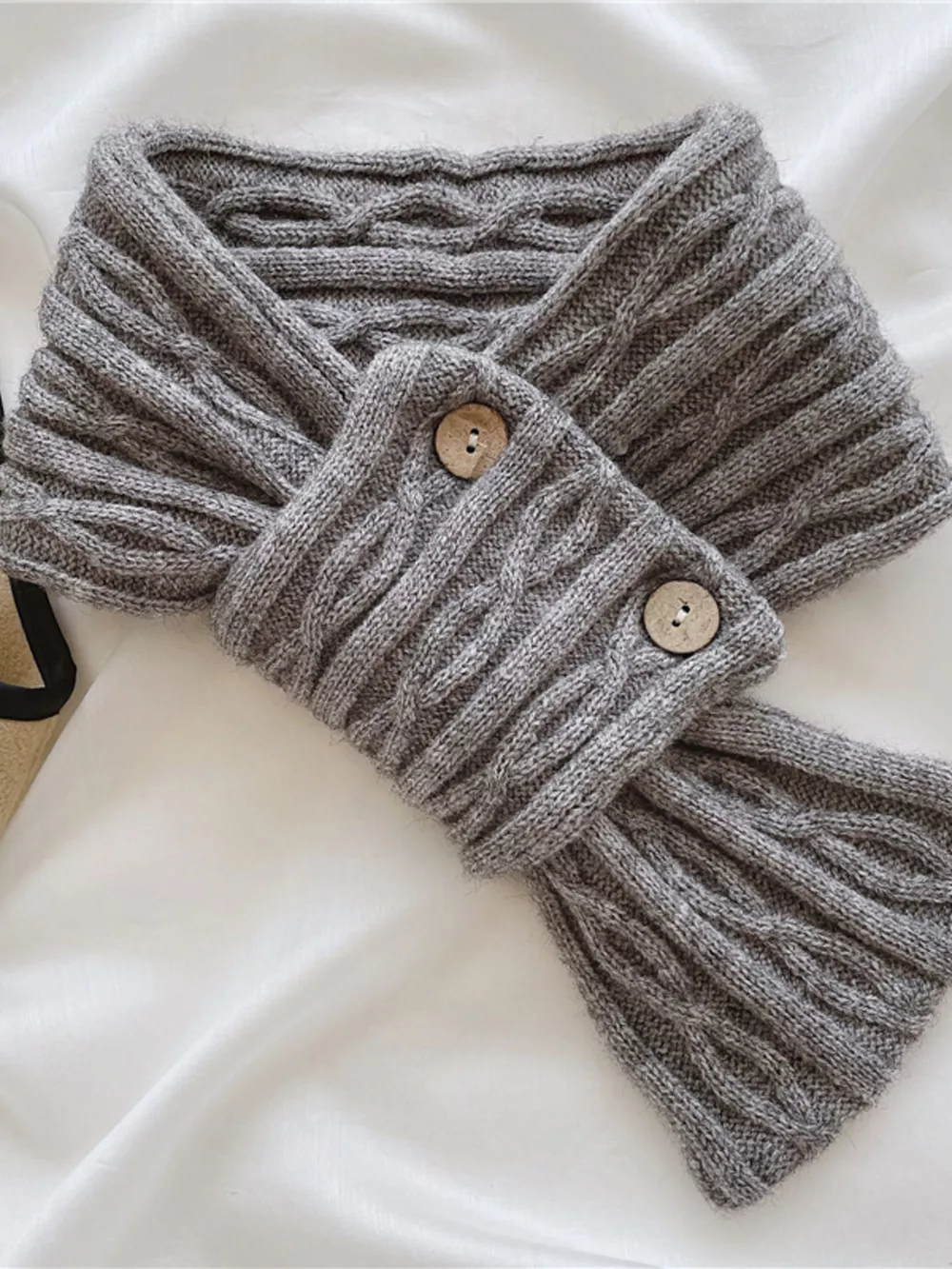 Button-Accent Knitted Winter Scarf, image 10