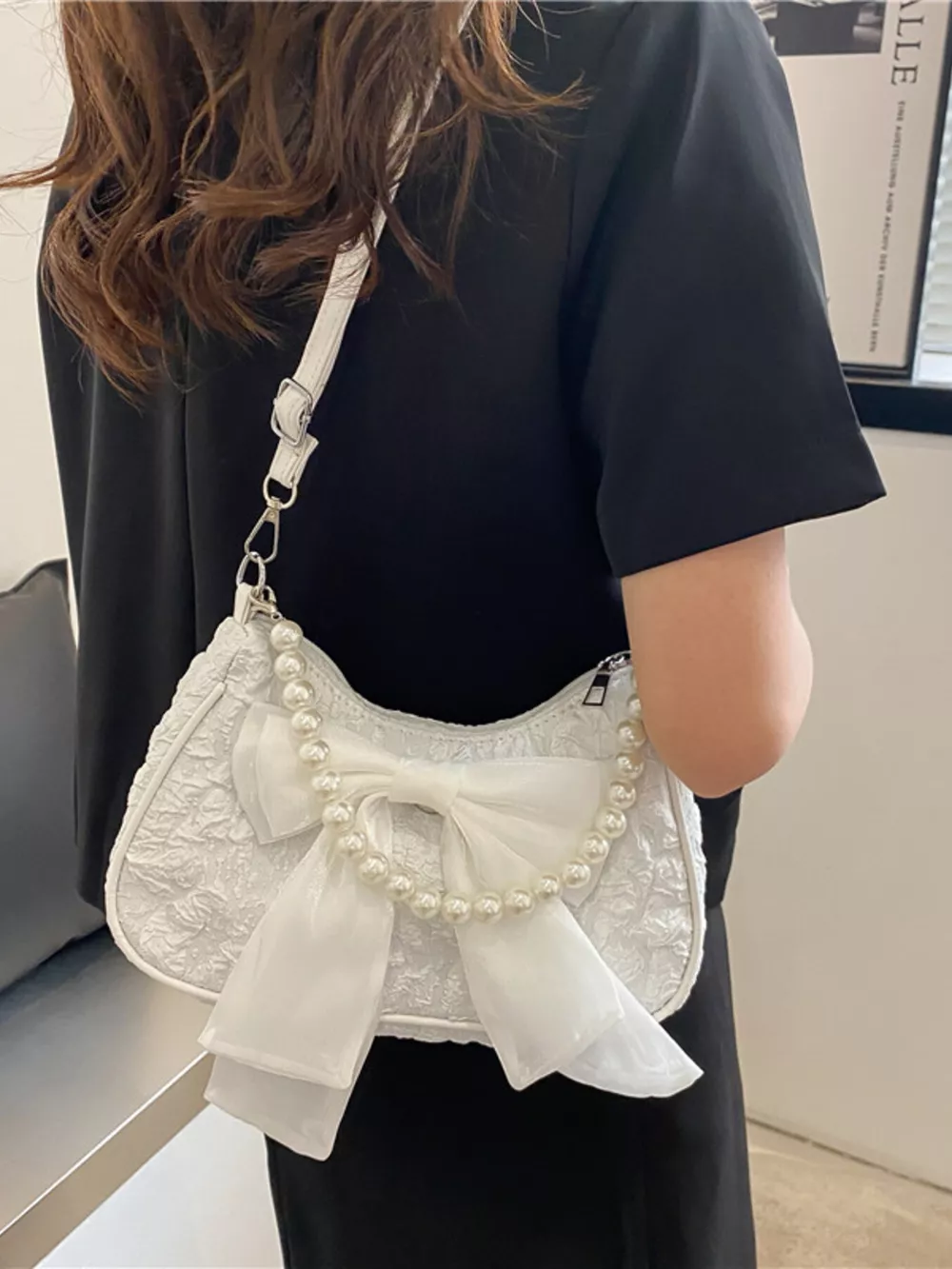 Bow Pearl Chain Crossbody Bag, image 5