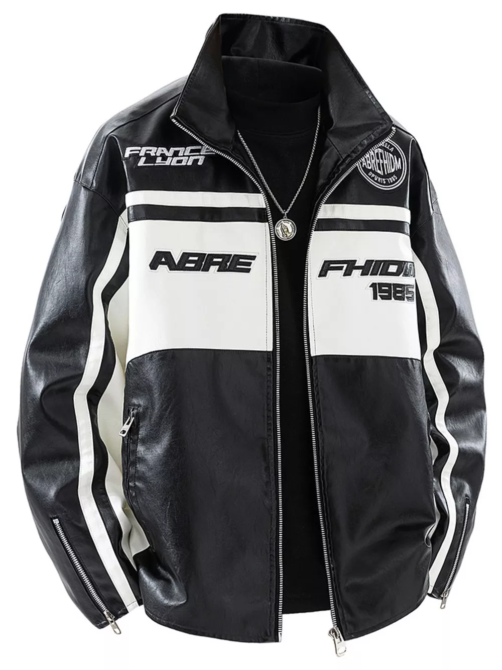 Men's Plus Size Zip Up Long Sleeve Leather Jacket