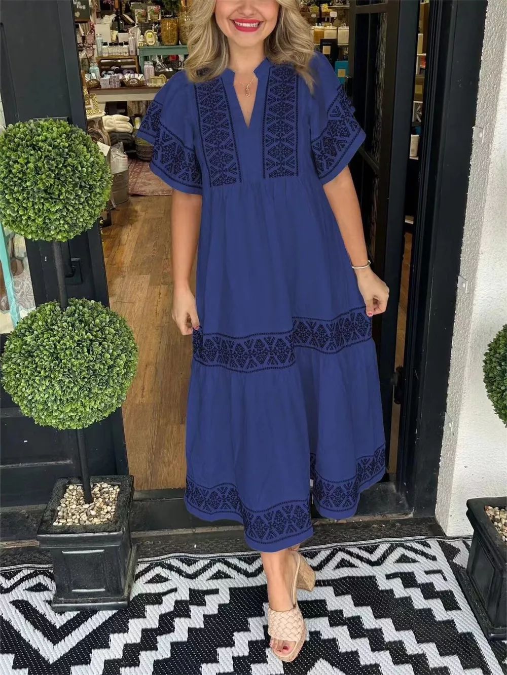 Full Size Geometric Print Midi Dress Plus Size, image 4