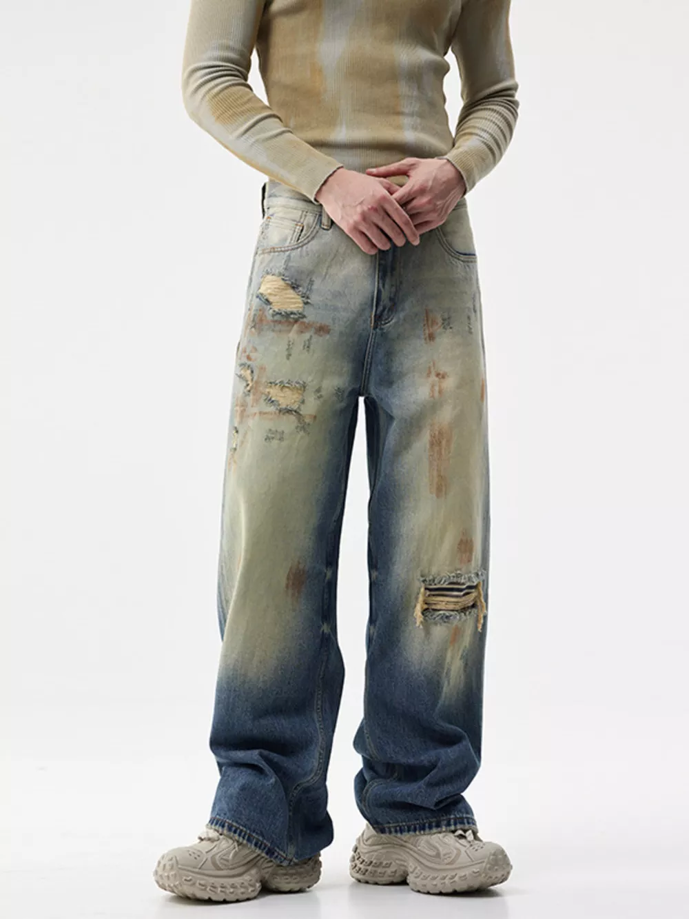Men's Distressed Wide-Leg Jeans, image 2