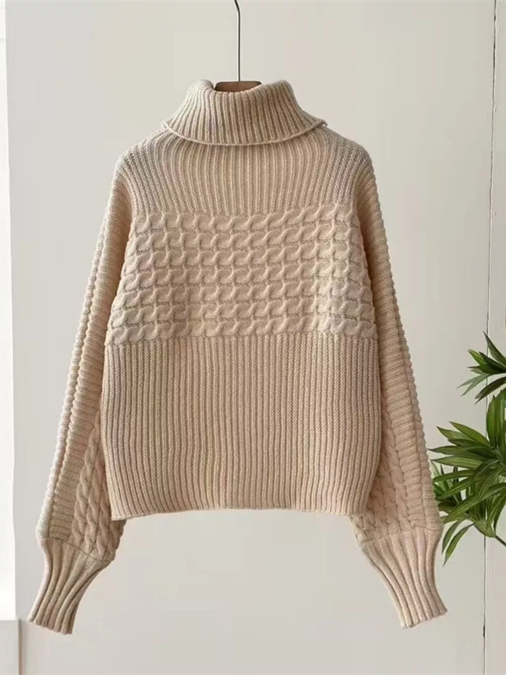 Textured Knit Turtleneck Long Sleeve Sweater, image 5