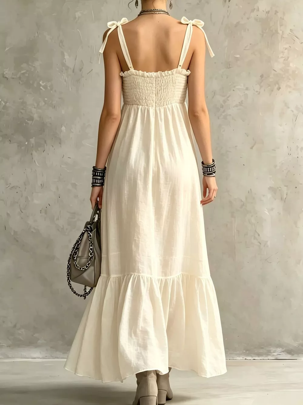 Smocked Tie-Shoulder Maxi Dress, image 2