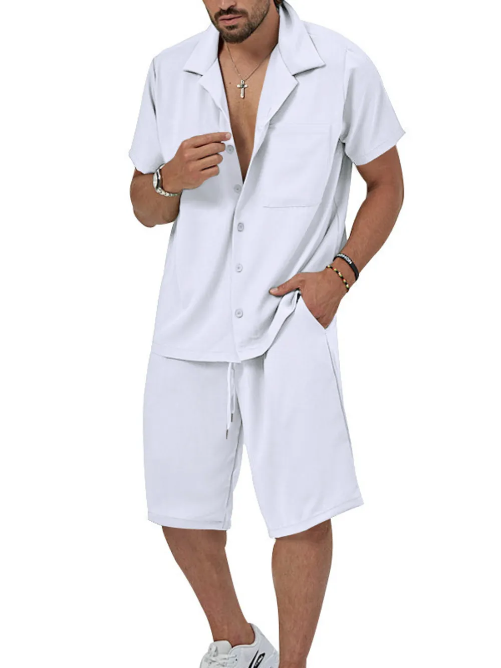 Men's Plus Size Button Up Short Sleeve Shirt and Shorts Set, image 2