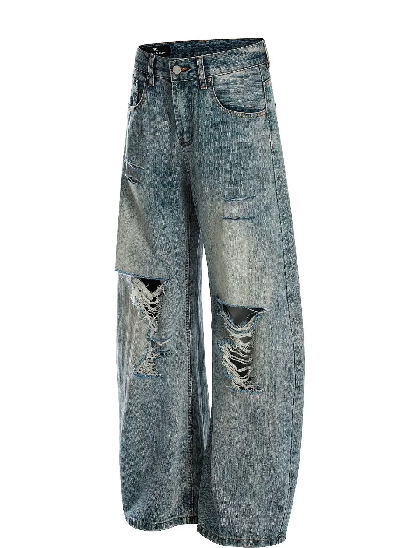 Men's Vintage Washed Distressed Wide Leg Jeans, image 2