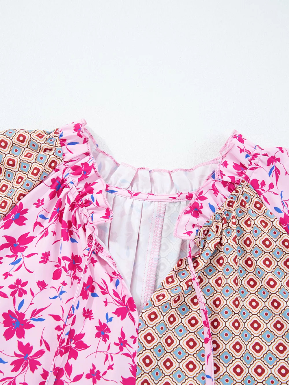 Boho Mixed Floral Drop Shoulder Bubble Sleeve Blouse, image 9