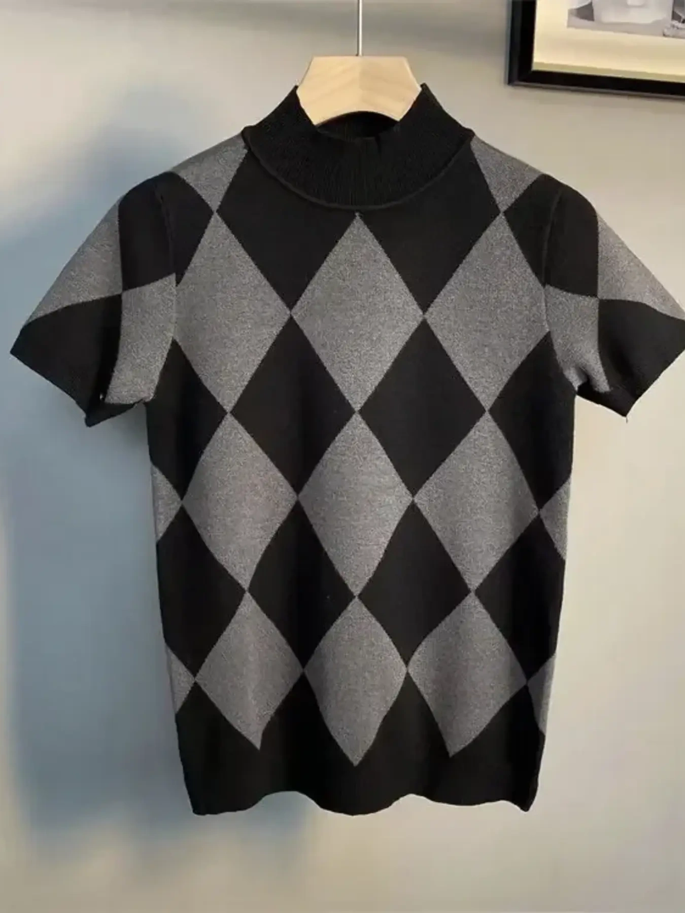 Men's Full Size Diamond Pattern Short Sleeve Knit Top Plus Size, image 2