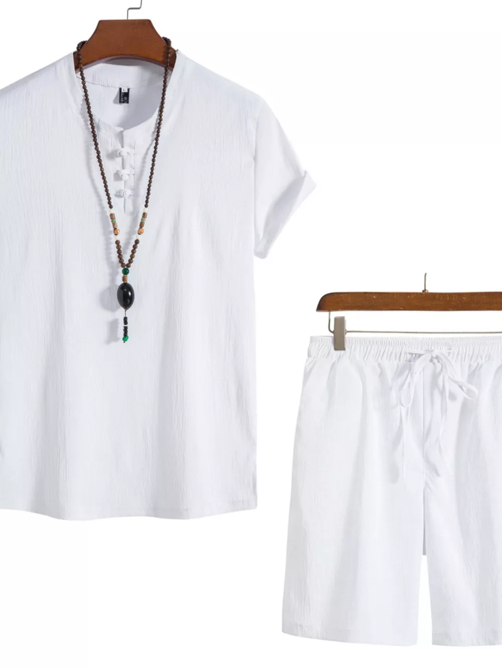Men's Plus Size Mandarin Collar Short Sleeve Shirt and Shorts Set, image 7