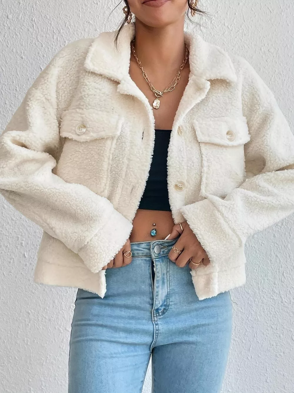 Full Size Cozy Faux Shearling Button-Up Jacket Plus Size, image 5