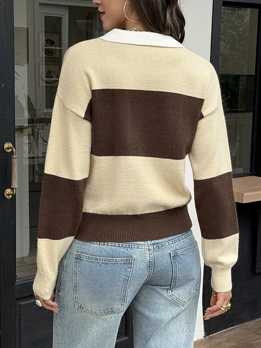 Color Block Polo Collar Knit Sweater, image 4