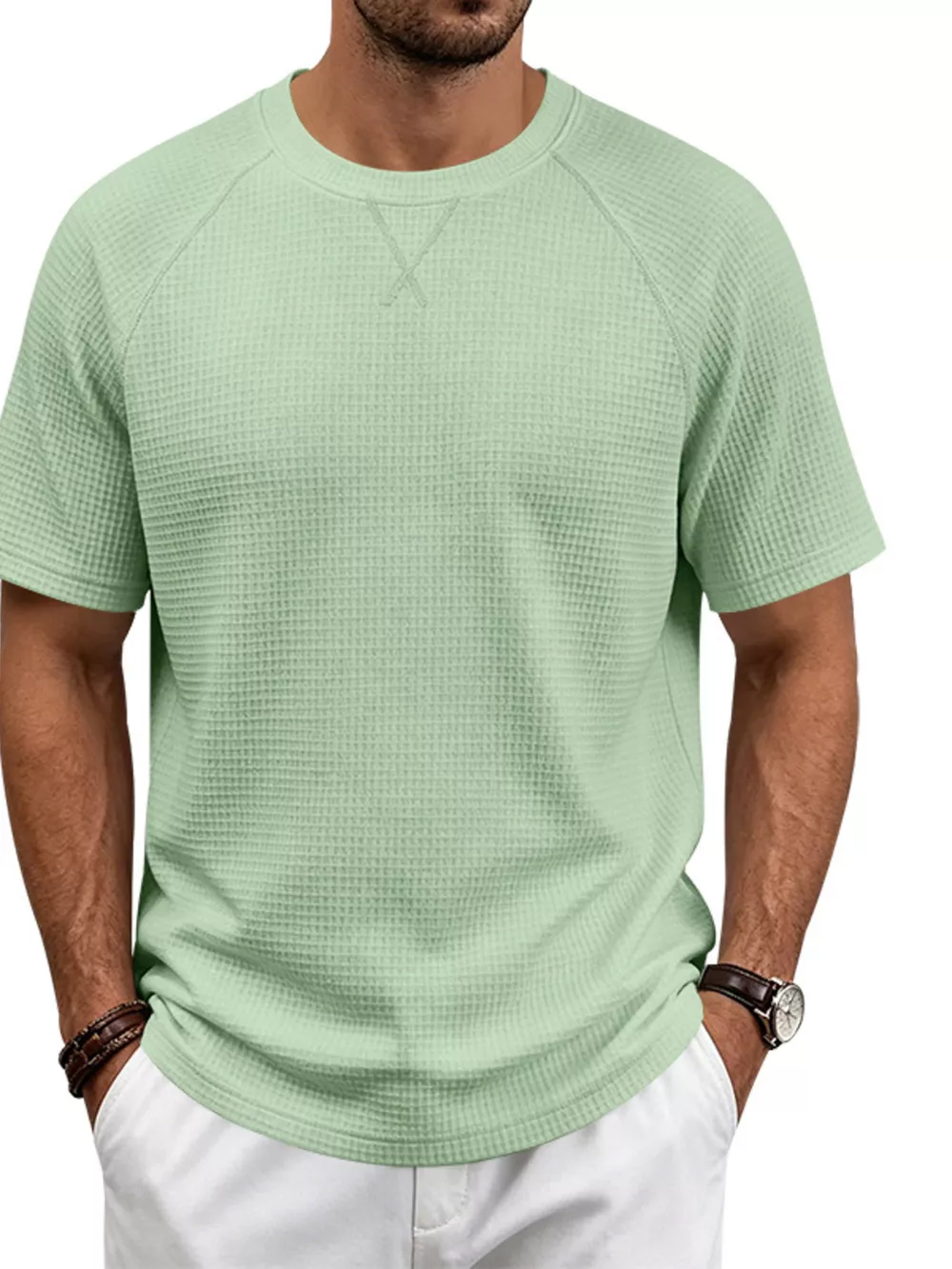 Men's Full Size Waffle Knit Raglan Short Sleeve T-Shirt Plus Size, image 13