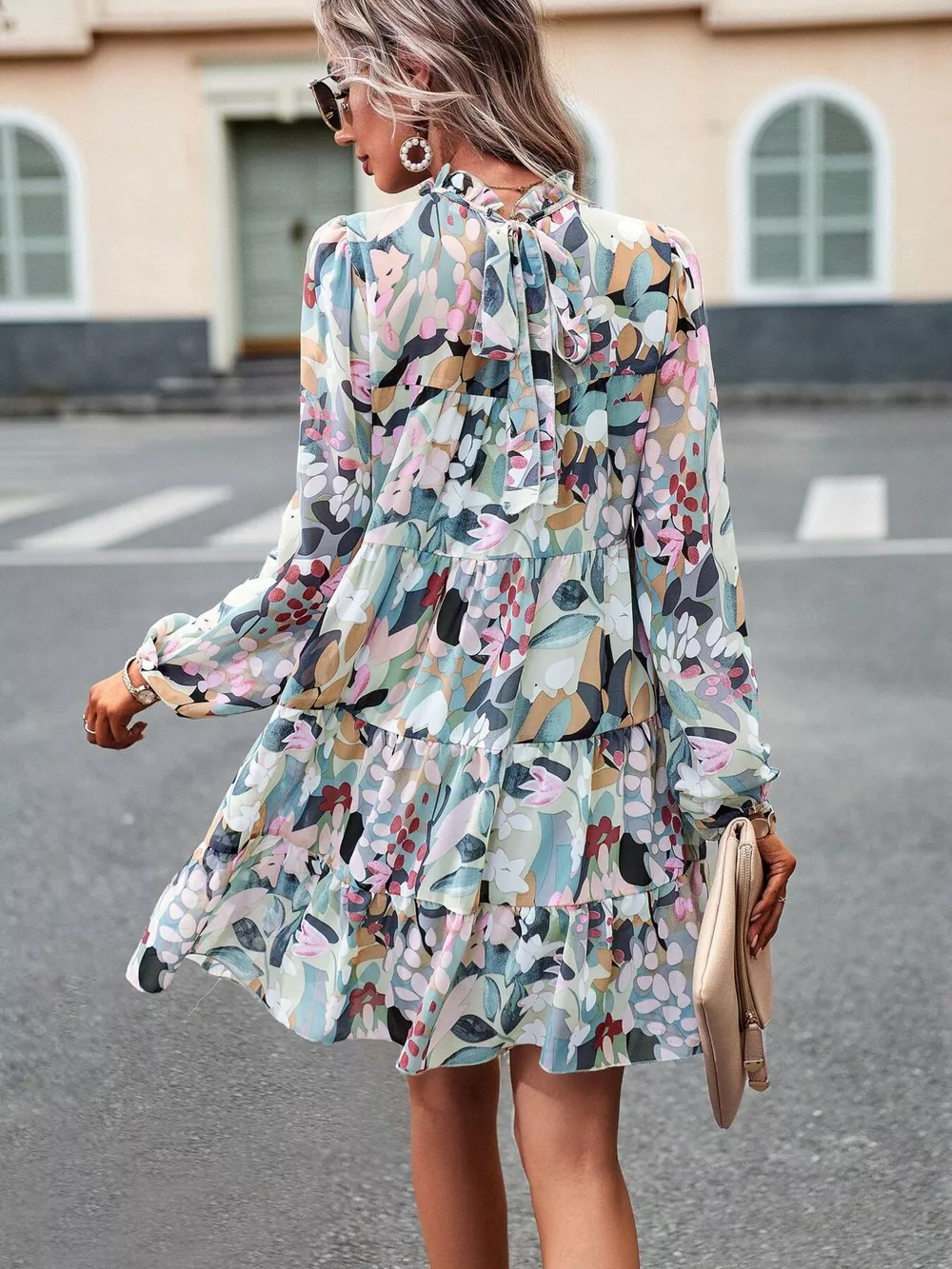Printed Long Sleeve Mini Dress, image 5
