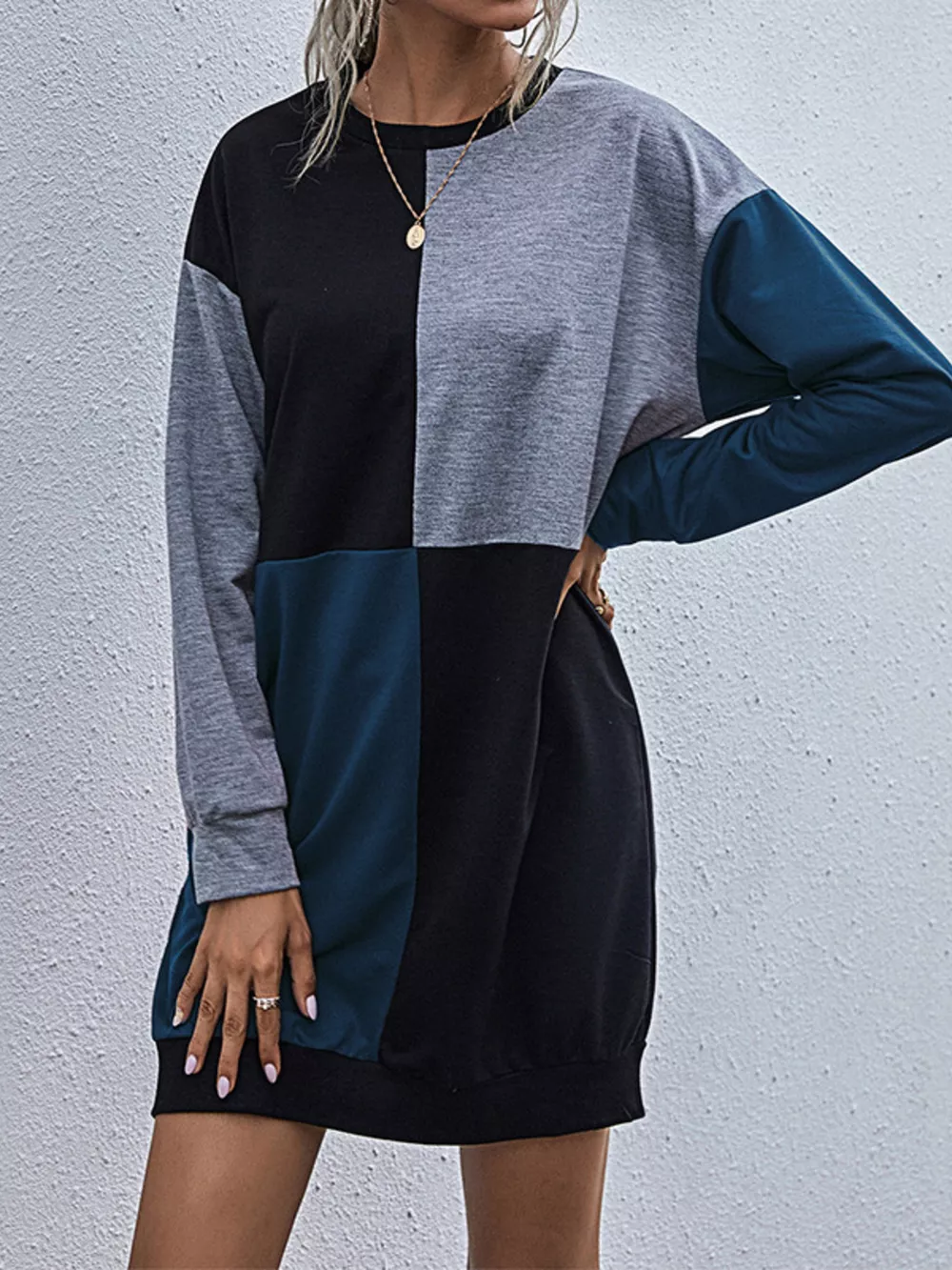 Color Block Casual Long Sleeve Mini Dress, image 5
