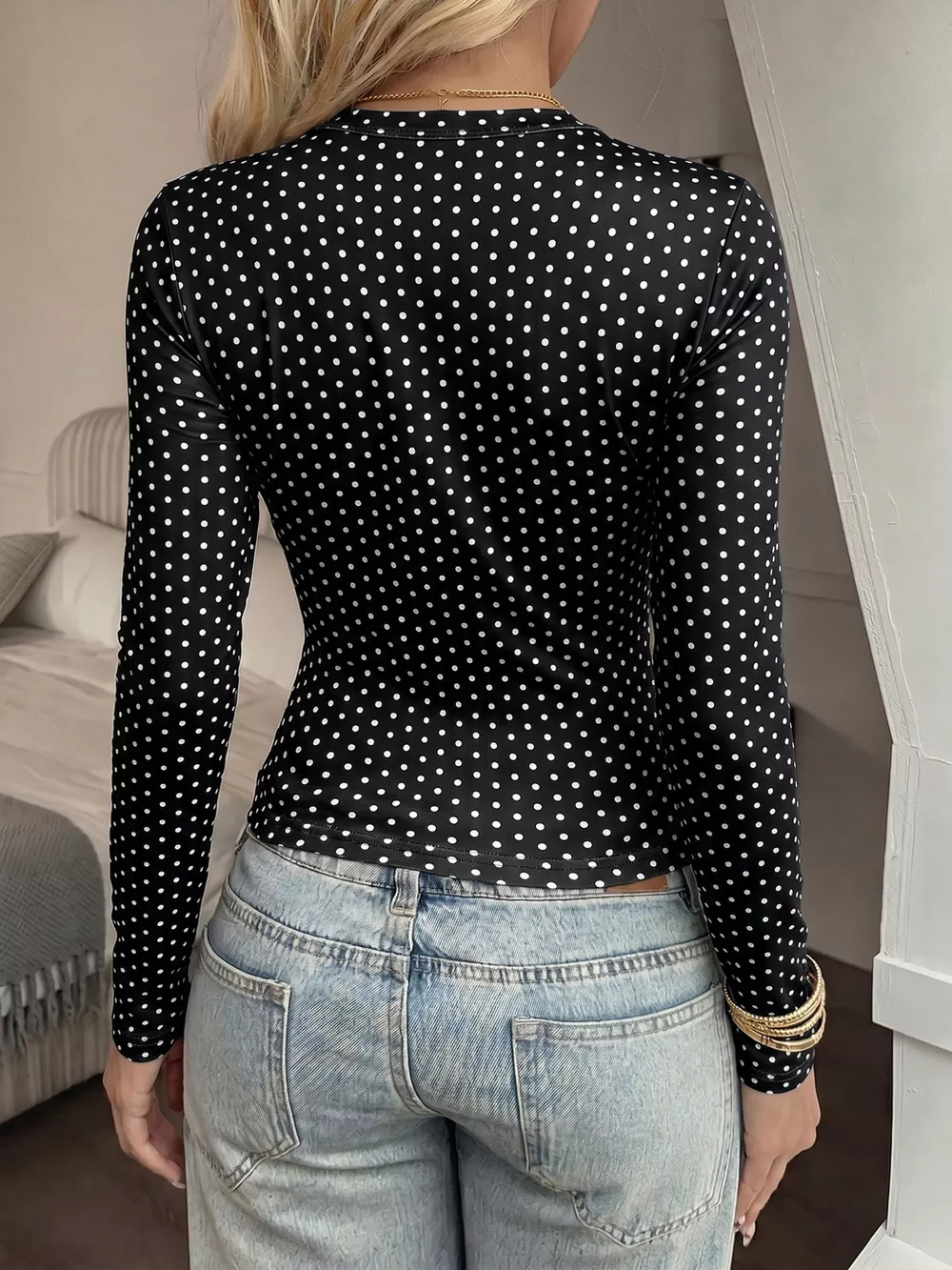 Long Sleeve Polka Dot Slim Fit T-Shirt, image 11