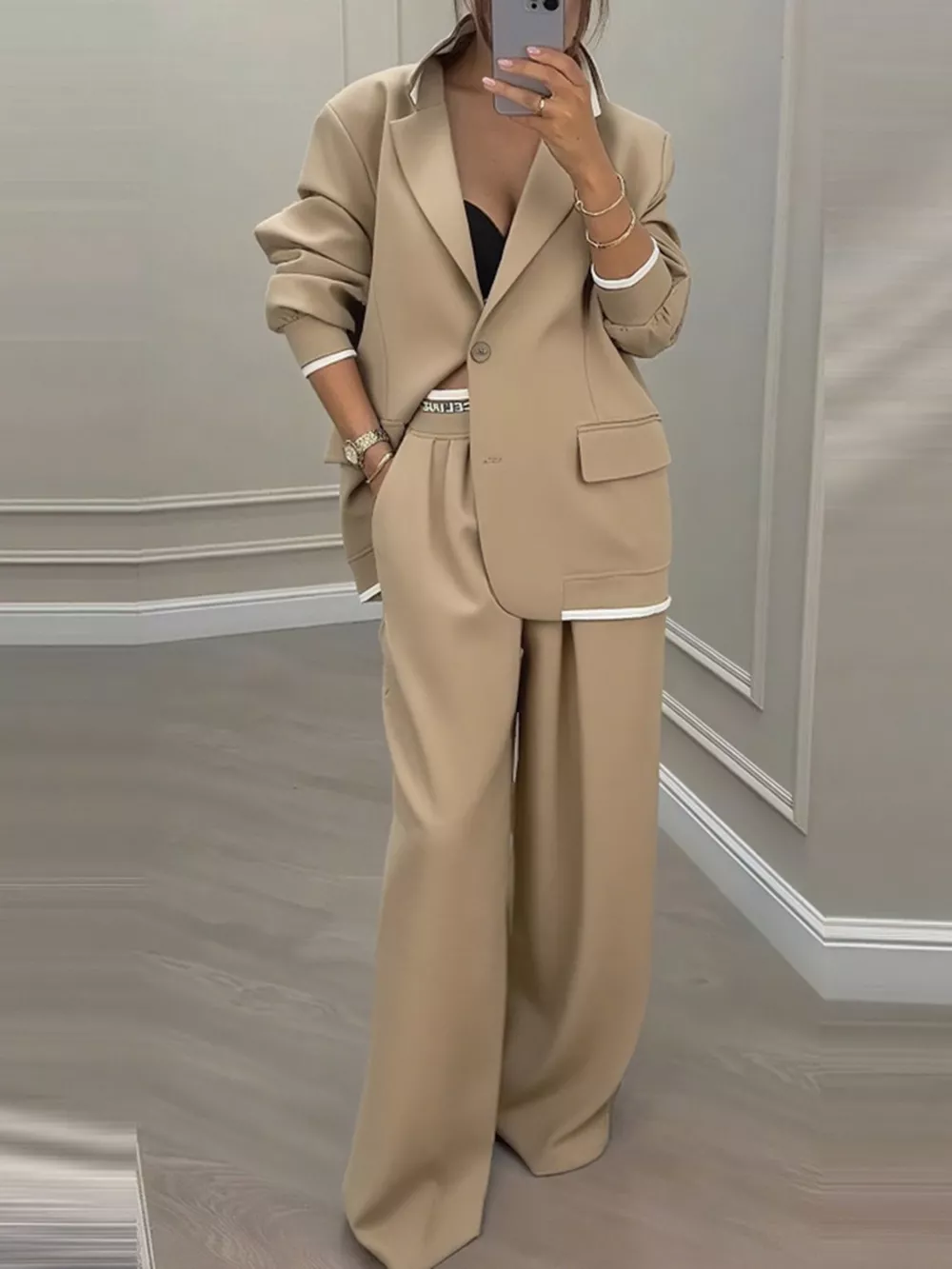 Full Size One Button Blazer and Wide-Leg Pants Set Plus Size, image 11