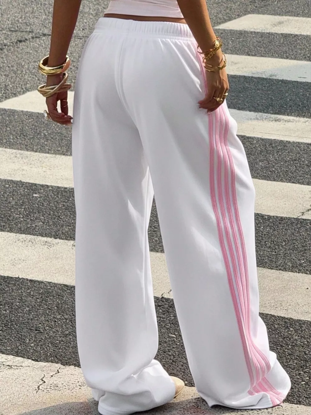 High-Waisted Wide-Leg Track Pants with Side Stripes, image 20