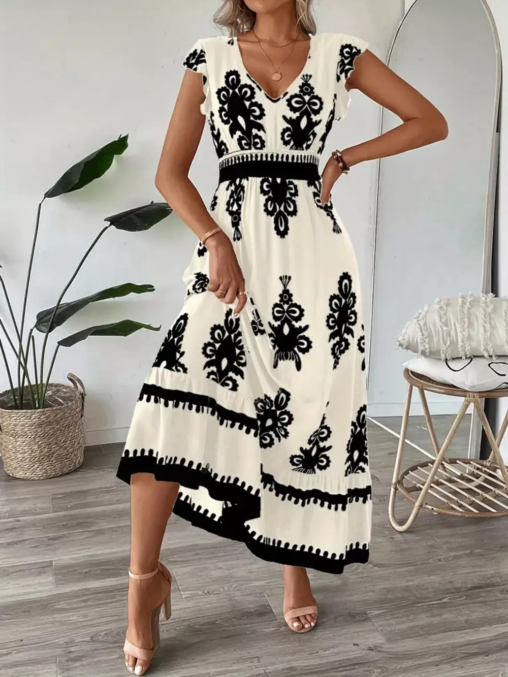 Ruffled Printed V-Neck Maxi Dress, image 2