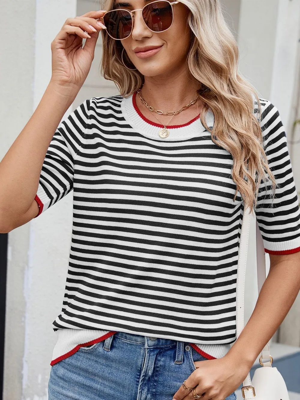 Striped Casual T-Shirt with Contrast Trim, image 2