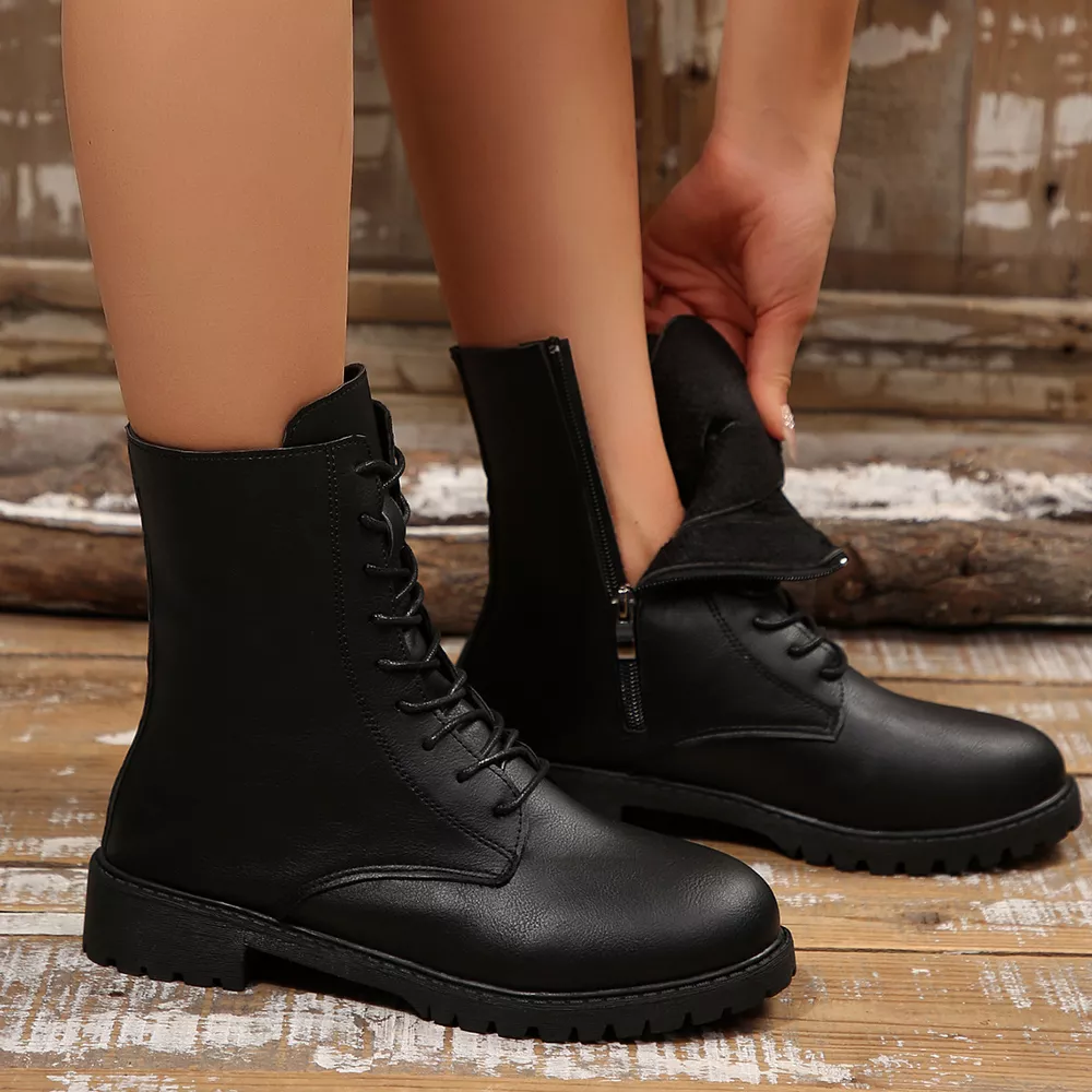 Round Toe Lace Up Boots, image 3