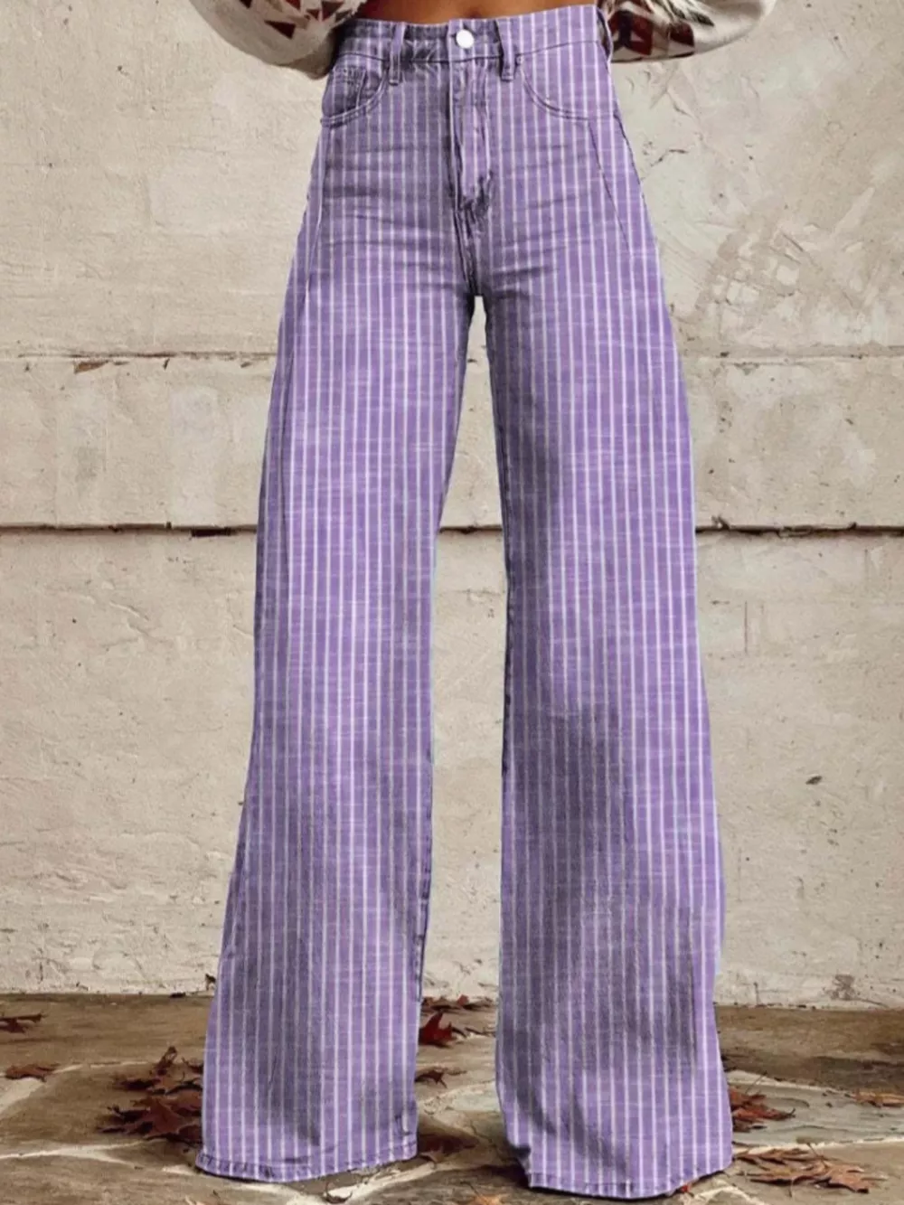 Striped High-Waisted Wide Leg Jeans, image 3