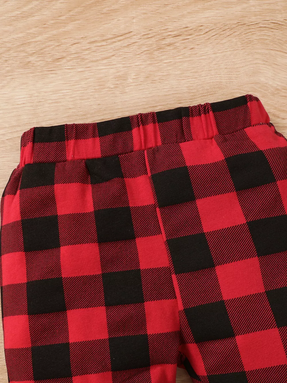 Children's Christmas Tree Graphic Top and Plaid Ruffle Pants Set with Headband, image 8