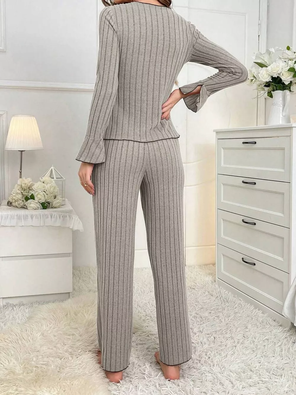 Contrast Bow Detail Top and Pants Lounge Set, image 10