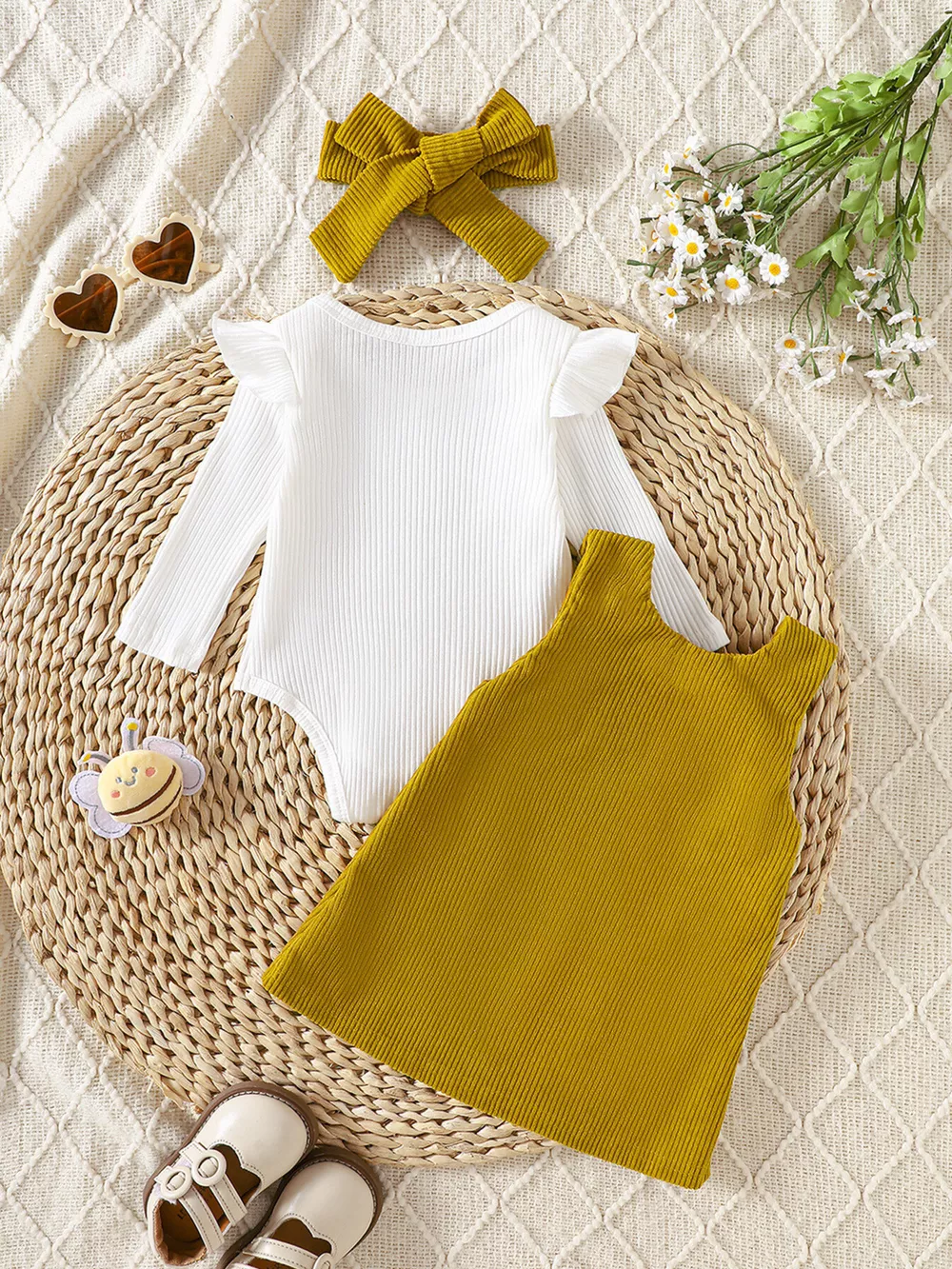 Children's Ribbed Bodysuit & Dress & Headband Set, image 4