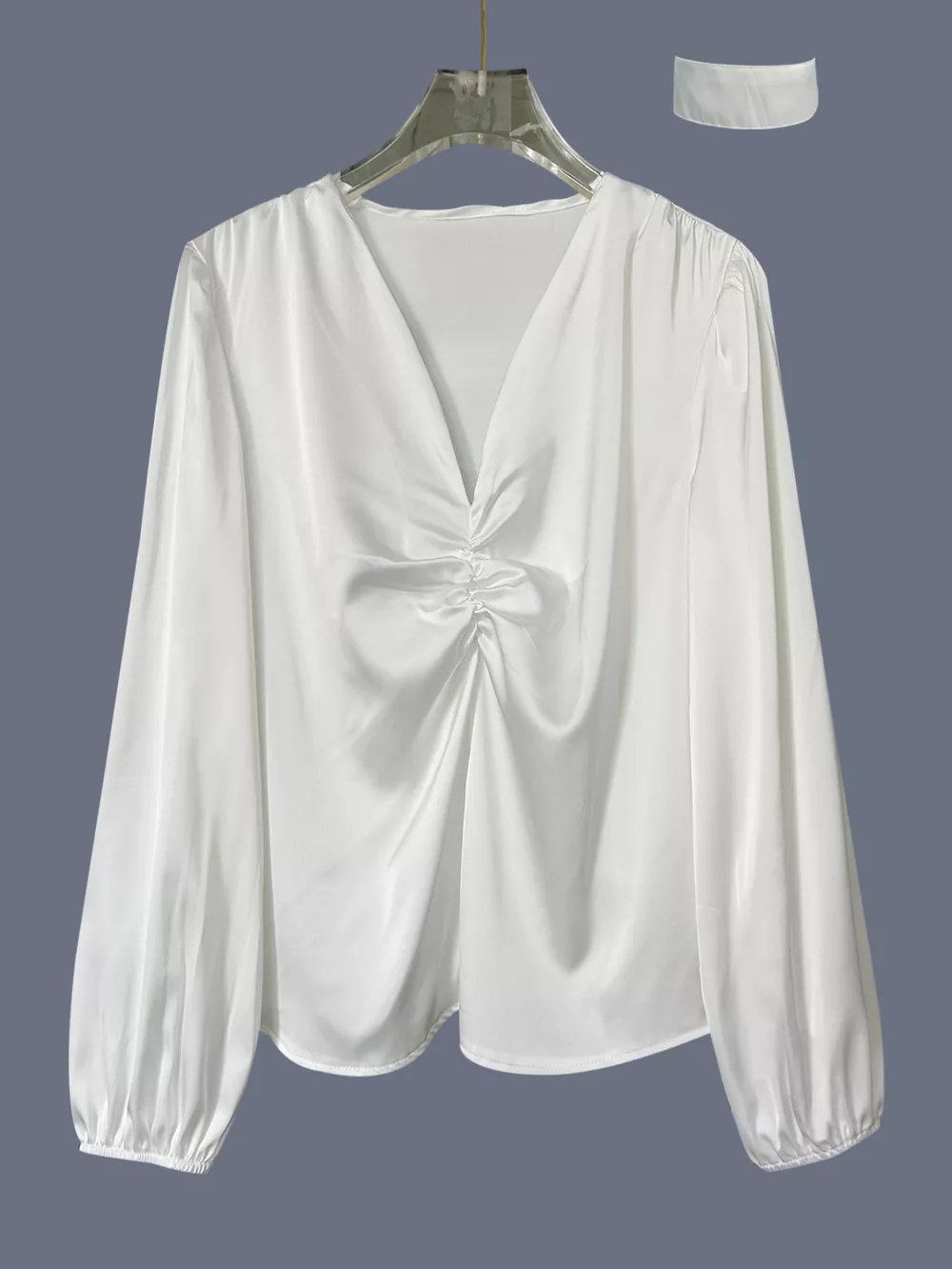 V-Neck Ruched Long Sleeve Blouse, image 5