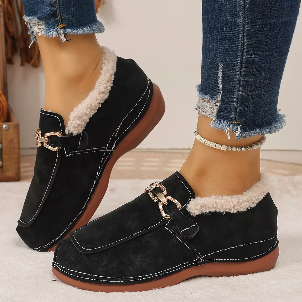 Round Toe Chain Detail Winter Slip-Ons