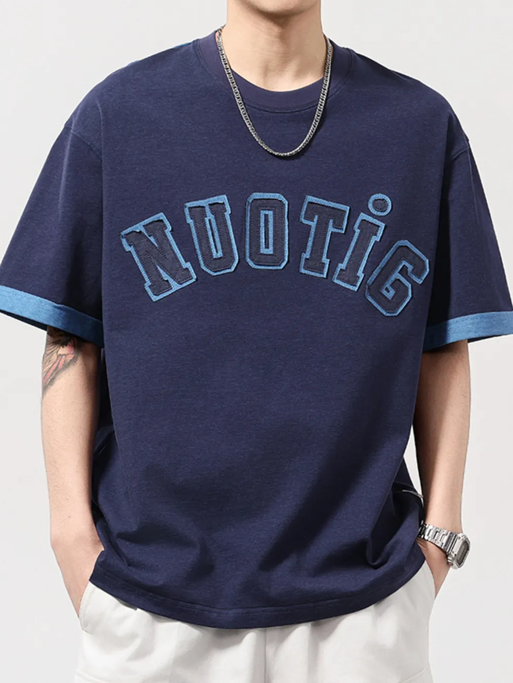 Men's Plus Size Letter Round Neck Short Sleeve T-Shirt