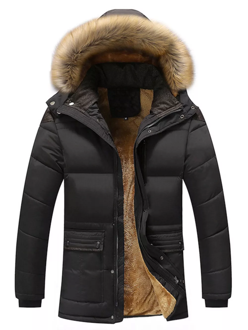 Men's Plus Size Fur Hooded Winter Parka Jacket