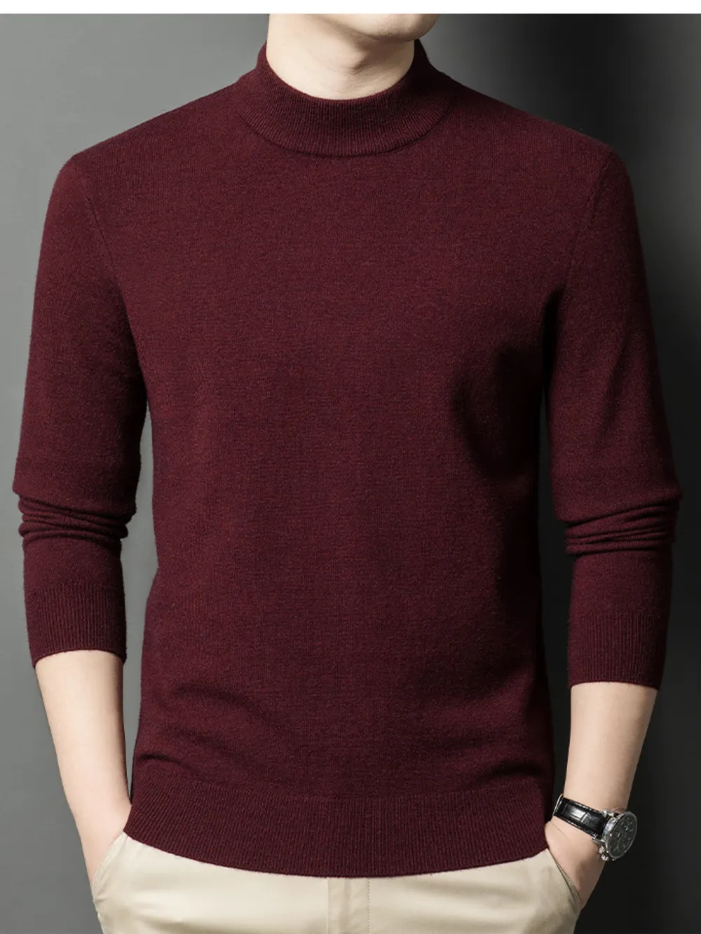 Men's Plus Size Mock Neck Long Sleeve Knit Top, image 6